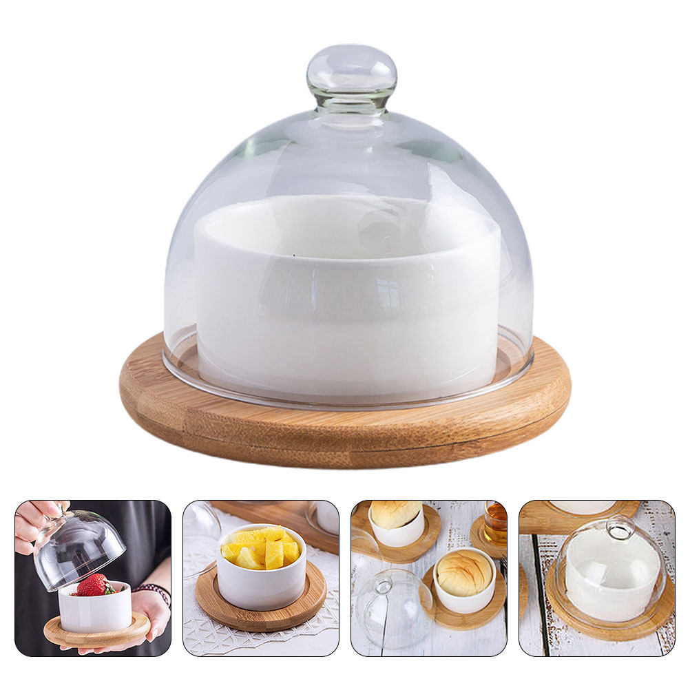 Wooden Serving Tray - Ceramic Salad Bowl Set with Clear