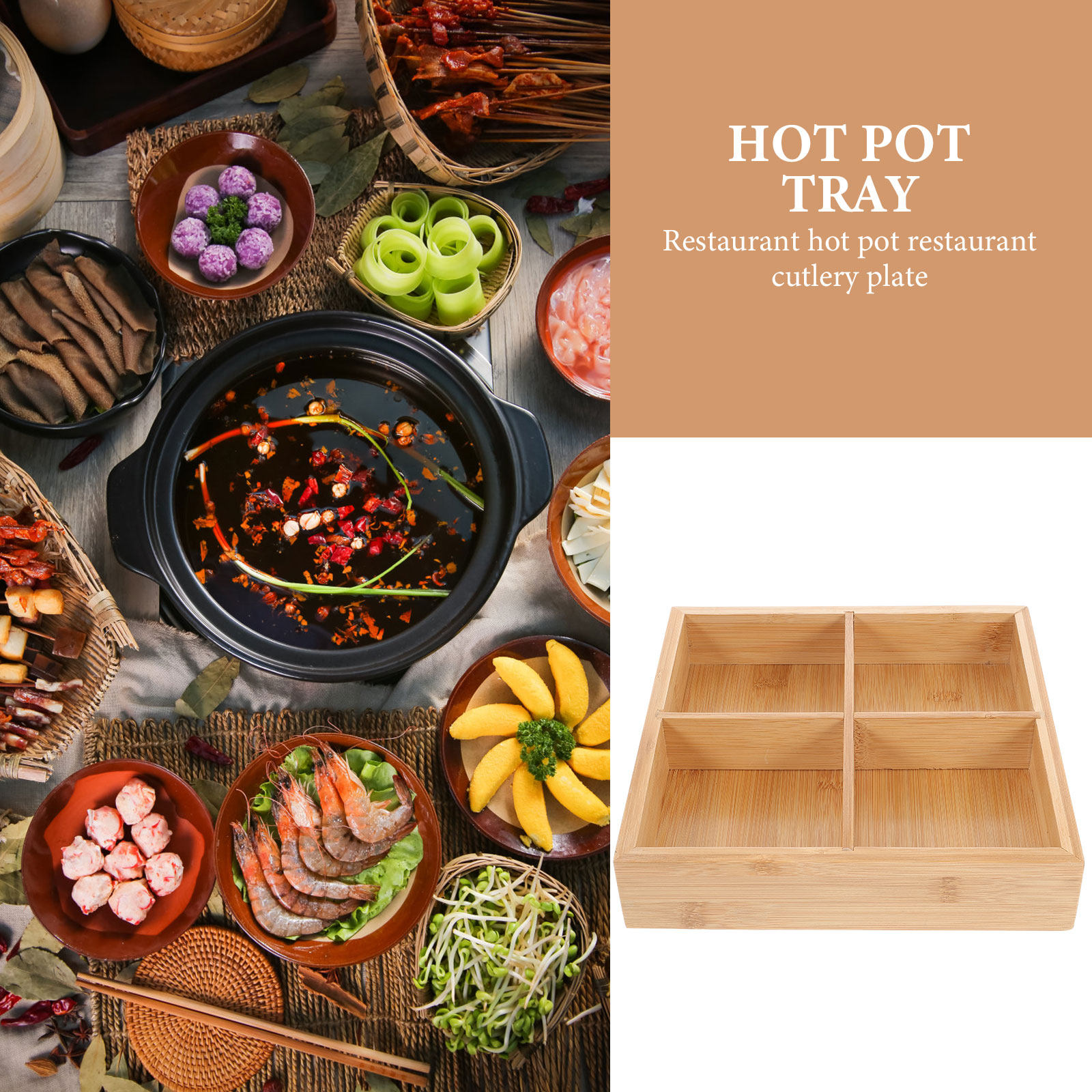 Bamboo Serving Tray with 6 Com - Wooden Serving Tray 评论和价格