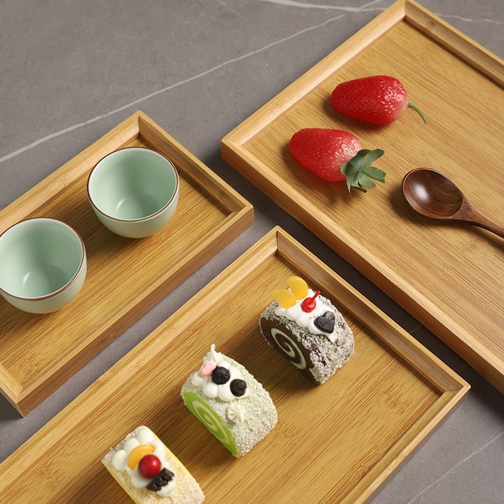 Decorate Tray Natural Bamboo B - Wooden Serving Tray 评论和价格